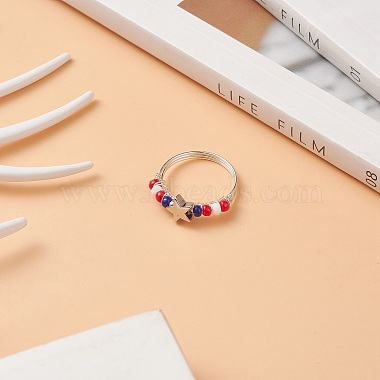 Independence Day Japanese Seed Braided Bead Finger Ring(RJEW-TA00062)-2