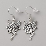 Bohemia Alloy Dangle Earrings for Women, Antique Silver & Platinum, Angel & Fairy Pattern, 36mm, Pin: 0.8mm(EJEW-WH0009-42D)