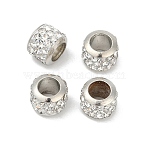 Alloy Rhinestone Clay Pave Beads, Barrel, Platinum, 8.5x7mm, Hole: 4.9mm(ALRI-D300-01P-02)