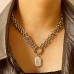 Baroque Natural Keshi Pearl Rectangle Pendant 316L Surgical Stainless Steel Chain Necklaces for Women, White, Stainless Steel Color, 16.54 inch(42cm)(WG66A9C-02)