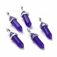 Bullet Glass Pointed Pendants, with Platinum Tone Brass Findings, Lead free and Cadmium Free, Dark Blue, 28~29.5x9~9.5x8mm, Hole: 4.5x3mm(GLAA-K058-02P-02)