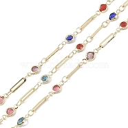 Brass Link Chains, with Glass, Real 18K Gold Plated, Soldered, with Spools, Long-Lasting Plated, Cadmium Free & Lead Free, Real 18K Gold Plated, 10x4x2mm(CHC-C006-08G)