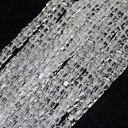 Glass Beads Strands, Faceted, Cube, Clear, 3~3.5x3~3.5x3~3.5mm, Hole: 1mm, 98~100pcs/strand, 28~30cm, about 98~100pcs/strand, 13.8 inch(EGLA-J028-3x3mm-01)