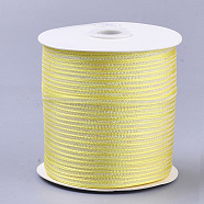 Nylon Ribbons, with Sparkle Metallic Cord, for Gift Package, Party Wedding Decoration, Yellow, 1/8 inch(3.5mm) , about 500yards/roll(457.2m/roll)(NWIR-N014-01C)