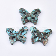 Synthetic Gold Line Regalite/Imperial Jasper/Sea Sediment Jasper Pendants, Dyed, Butterfly, Dark Turquoise, 39~40x51~52x8mm, Hole: 1.2mm(G-S329-083B)