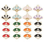 48Pcs 4 Colors 2 Style Chinese Style Alloy Enamel Pendants, Fan Theme, Light Gold, Chinese Style Fan & Fan with Flower, Mixed Color, 6pcs/style(ENAM-LS0001-40)