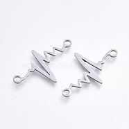 201 Stainless Steel Links connectors, Laser Cut Links, Heartbeat, Stainless Steel Color, 24x14.5x1mm, Hole: 1.5mm(STAS-S106-68P)