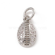 Brass Micro Pave Clear Cubic Zirconia Egg Charms, with Open Jump Rings, Platinum, 12x7x2.5mm, Jump Ring: 4.5x0.7mm, Inner Diameter: 3mm (ZIRC-F132-52P)