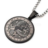 Retro Mandala 201 Stainless Steel Box Chain Constellation Pendant Necklaces for Women Men, Black, Sagittarius, 28.35 inch(72cm)(NJEW-M223-01I)