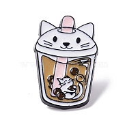 Cat and Bubble Tea Cup Enamel Pin, Animal Alloy Enamel Brooch, Anti-Exposure Neckline Safety Pin for Women, Electrophoresis Black, Tan, 30.5x20x10.5mm, Pin: 1.2mm(JEWb-O006-A04)