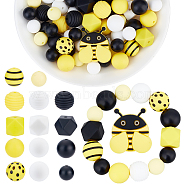 AHADERMAKER 15 Style Silicone Beads, DIY Nursing Necklaces and Bracelets Making, Chewing Pendants For Teethers, Round & Bees & Cube, Mixed Color, 11.5~31x11.5~28x8.5~15mm, hole: 2~3.5mm, 81pcs/box(SIL-GA0001-06)