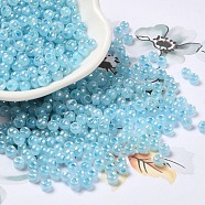Glass Seed Beads, Ceylon, Round Hole, Round, Sky Blue, 4x3mm, Hole: 1.2mm, 7650pcs/pound(SEED-H002-H-1303)