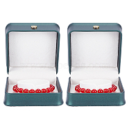 Square PU Leather Bracelet Box, Jewelry Storage Gift Case for Bracelet & Bangle, Dark Slate Gray, 9.35x9.4x5.4cm(LBOX-WH0002-07B)