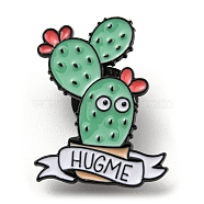 Cactus with Word Hug Me Enamel Pins, Electrophoresis Black Alloy Brooch, Turquoise, 28.5x22x1.5mm(JEWB-Q031-04EB-01)