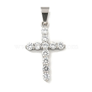 304 Stainless Steel Cubic Zirconia Pendants, Cross Charm, Stainless Steel Color, 35x22.5x4.5mm, Hole: 8.5x5mm(STAS-C102-01B-P)