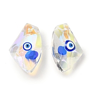 Transparent Glass Beads, with Enamel, Faceted, Polygon with Evil Eye Pattern, Blue, 23.5x38x13mm, Hole: 2mm(GLAA-F121-12F)