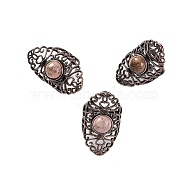 Natural Rhodonite Retro Finger Rings, Adjustable Brass Rings for Women, 38mm, Inner Diameter: 19mm(RJEW-B067-02R-26)