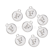 Alloy Pendant Cabochon Settings, For Enamel, Cadmium Free & Lead Free, Flat Round with Letter, Platinum, Letter.F, 14x12x2mm, Hole: 1.5mm(PALLOY-N156-01F-P)