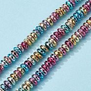 1 Strand Rainbow Color Electroplate Non-magnetic Synthetic Hematite Beads Strands, Faceted, Rondelle, Multi-color Plated, 4x2mm, Hole: 1mm, about 184pcs/strand, 15.47 inch(39.3cm)(G-FS0001-87)