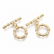 Brass Toggle Clasps, with Jump Rings, Nickel Free, Ring, Real 18K Gold Plated, Ring: 17x14.5x2.5mm, Hole: 1.4mm, Bar: 22x3mm, Hole: 1.4mm, Jump Ring: 5x0.8mm.(KK-T051-20G-NF)