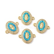 Rack Plating Brass Micro Pave Clear Cubic Zirconia Connector Charms, Oval Links with Synthetic Opal, Lead Free & Cadmium Free, Long-Lasting Plated, Real 18K Gold Plated, 16.5x18.5x3mm, Hole: 1.8mm(KK-D088-39G)