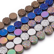 Electroplated Non-magnetic Synthetic Hematite Beads Strands, Frosted, Flat Round, Mixed Color, 10x4mm, Hole: 1mm, about 40pcs/strand, 15.94 inch(40.5cm)(G-P392-X)