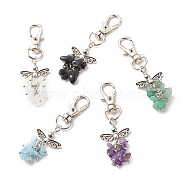 Natural Gemstone Beaded Cluster Pendant Decorates, with Swivel Clasps, Lobster Clasp Charms, Clip-on Charms, for Keychain, Purse, Backpack Ornament, Stitch Marker, Wings, 67~68mm(HJEW-JM00697)