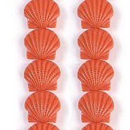 Synthetic Coral Dyed Carved Beads Strands, Shell Shape, Tomato, 13~13.5x16x7.5mm, Hole: 1mm, about 25pcs/strand, 13.39''(34cm)(CORA-K009-05B-02)