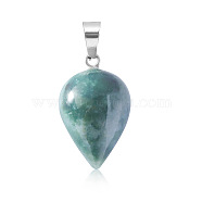 Natural Indian Agate Pendants, Teardrop Charms with Platinum Plated Metal Snap on Bails, 26x16mm(WG38027-09)