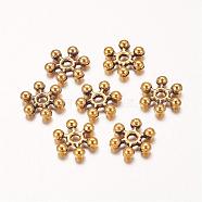 Zinc Alloy Beads Spacers, Cadmium Free & Lead Free, with One Hole, Snowflake, Antique Golden, 8.5x2.5mm, Hole: 1.5mm(X-PALLOY-Q062-AG)
