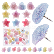 Drusy Plastic Push Pins, Thumbtack, with Steel Pin, for Home School Office Notice Board Cork Board, Heart & Star, Mixed Color, 15~17x16.5~18mm, 30pcs/box(AJEW-WH0282-06)