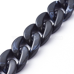 Handmade Acrylic Curb Chains, Imitation Gemstone, for Handbag Chain Making, Black, Link: 23x16.5x5mm, 39.37 inch(1m)/strand(X-AJEW-JB00679-05)