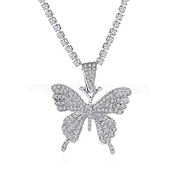 Alloy Crystal Rhinestone Cup Chain Butterfly Pendant Necklaces for Womem, Platinum, 18.11 inch(46cm)(WGB1B47-04)