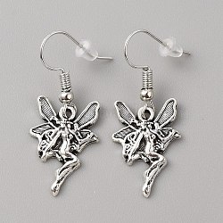 Bohemia Alloy Dangle Earrings for Women, Antique Silver & Platinum, Angel & Fairy Pattern, 36mm, Pin: 0.8mm(EJEW-WH0009-42D)