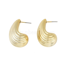 Teardrop CCB Plastic Stud Earrings for Women, with 304 Stainless Steel Pin, Golden, 32x17mm(EJEW-Q382-03G)