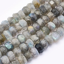 Natural Labradorite Beads Strands, Rondelle, Faceted, 8x5~6mm, Hole: 1mm; about 75pcs/strand, 16.4 inches(41cm)(G-O166-31-8x5mm)
