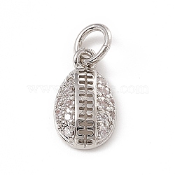 Brass Micro Pave Clear Cubic Zirconia Egg Charms, with Open Jump Rings, Platinum, 12x7x2.5mm, Jump Ring: 4.5x0.7mm, Inner Diameter: 3mm (ZIRC-F132-52P)