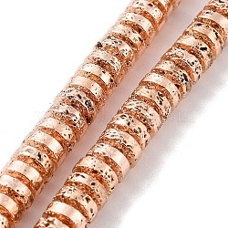 Electroplated Natural Lava Rock Beads Strands, Disc, Heishi Beads, Rose Gold Plated, 7x3mm, Hole: 1.2mm, about 124pcs/strand, 16.02''(40.7cm)(G-H303-A01-RG)