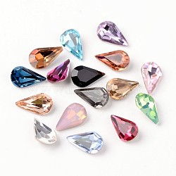 Faceted Teardrop Glass Pointed Back Rhinestone Cabochons, Grade A, Back Plated, Mixed Color, 10x6x3mm(X-RGLA-E004-10x6mm-M)