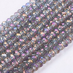 Faceted Rondelle Electroplate Glass Beads Strands, Dark Violet, 3x2mm, Hole: 1mm, about 165~169pcs/strand, 15~16 inch(38~40cm)(X-EGLA-D020-3x2mm-73)