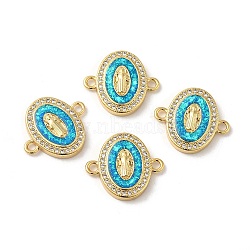 Rack Plating Brass Micro Pave Clear Cubic Zirconia Connector Charms, Oval Links with Synthetic Opal, Lead Free & Cadmium Free, Long-Lasting Plated, Real 18K Gold Plated, 16.5x18.5x3mm, Hole: 1.8mm(KK-D088-39G)