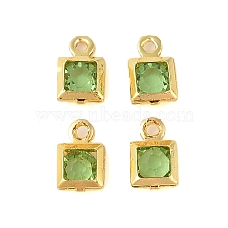 Rack Plating Brass Glass Pendants, Cadmium Free & Lead Free, Long-Lasting Plated, Square, Golden, Spring Green, 7x4.5x2mm, Hole: 1mm(KK-S385-02G-04)