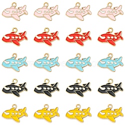25Pcs 5 Colors Alloy Enamel Pendants, Airplane, Light Gold, Mixed Color, 15~16x20.5~21x2mm, Hole: 1.8~2mm, 5pcs/color(ENAM-YW0006-78)