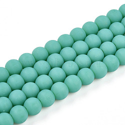 Opaque Glass Beads Strands, Round, Frosted, Turquoise, 6~6.5mm, Hole: 0.9mm, about 67~69pcs/strand, 14.57~14.96''(37~38cm)(X-GLAA-T032-P6mm-MD12)