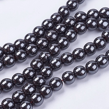 Non-magnetic Synthetic Hematite Bead Strands, Round, Black, 8mm, Hole: 1mm, about 53pcs/strand, 15.7 inch
