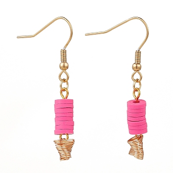 Polymer Clay Heishi Beads Dangle Earrings, with Golden Plated 304 Stainless Steel Earring Hooks, Camellia, 44mm, Pin: 0.7mm
