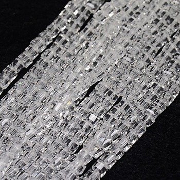 Glass Beads Strands, Faceted, Cube, Clear, 3x3x3mm, Hole: 1mm, about 98~100pcs/strand, 13.8 inch