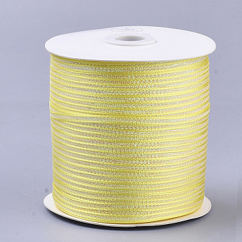 Nylon Ribbons, with Sparkle Metallic Cord, for Gift Package, Party Wedding Decoration, Yellow, 1/8 inch(3.5mm) , about 500yards/roll(457.2m/roll)