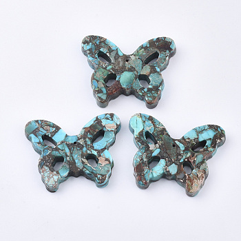 Synthetic Gold Line Regalite/Imperial Jasper/Sea Sediment Jasper Pendants, Dyed, Butterfly, Dark Turquoise, 39~40x51~52x8mm, Hole: 1.2mm