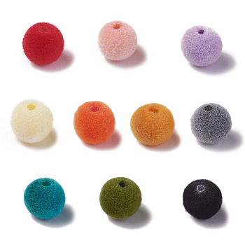 Flocky Acrylic Beads, Round, Mixed Color, 8mm, Hole: 1.4mm